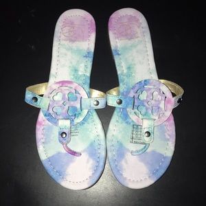 Never worn beautiful pastel Tye Dyed sandals